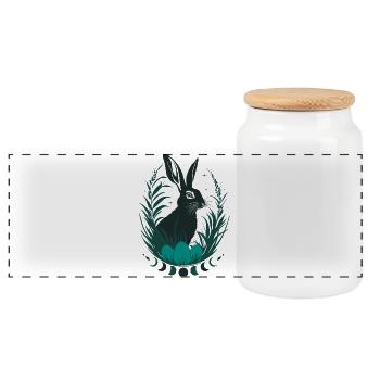 Ostara Bunny with Moon Phases Wicca Design - Panoramic Cookie Jar with Wooden Lid - white - Front