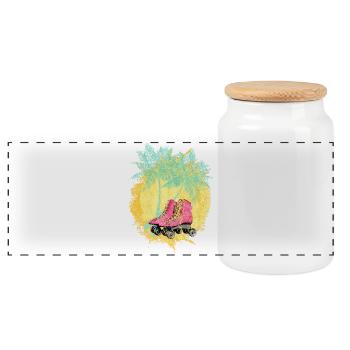 Sommer Sonne Palmen Urlaub - rosa Rollschuhe 60er - Panorama Keksdose mit Holzdeckel - Weiß - Vorne