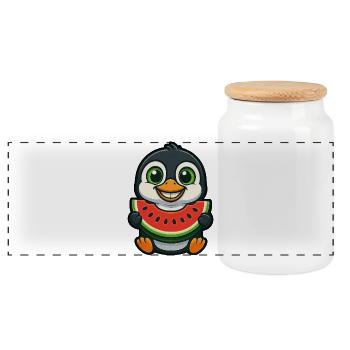 Pingouin à la pastèque Jour d’été fruité - Boîte à biscuits avec couvercle en bois - blanc - Devant