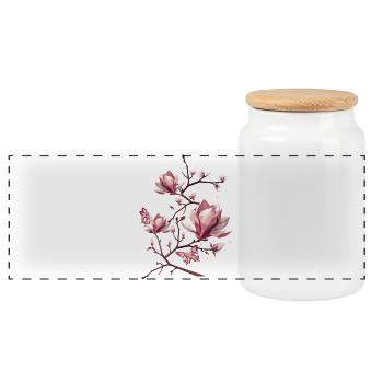 Magnolien und Schmetterlinge – Zarte Schönheit - Panorama Keksdose mit Holzdeckel - Weiß - Vorne