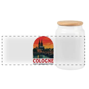 Cologne Germany – Stadtbild Design - Panorama Keksdose mit Holzdeckel - Weiß - Vorne