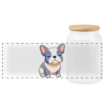 Blue and beige French bulldog sleeping - Panoramic Cookie Jar with Wooden Lid - white - Front