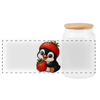 Drôle de pingouin avec fraise dans chapeau fruité - Boîte à biscuits avec couvercle en bois - blanc - Devant