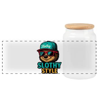 Slothy Style – Sloth Streetwear - Panorama Keksdose mit Holzdeckel - Weiß - Vorne