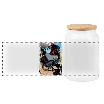 Starling - Panoramic Cookie Jar with Wooden Lid - white - Front