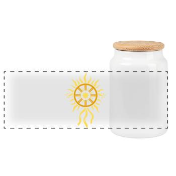 Sonnenrad Symbol - Mittsommer Feuerrad - Panorama Keksdose mit Holzdeckel - Weiß - Vorne
