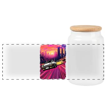 Neon City Auto Verfolgungsjagd Illustration - Panorama Keksdose mit Holzdeckel - Weiß - Vorne