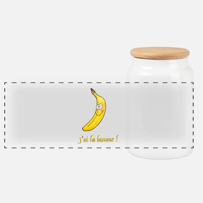 Lächelnde Banane mit lustigem Slogan - Panorama Keksdose mit Holzdeckel - Weiß