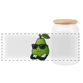 Cool Cartoon Pear Guava Summer Fruit Fruits - Panoramic Cookie Jar with Wooden Lid - white - Front