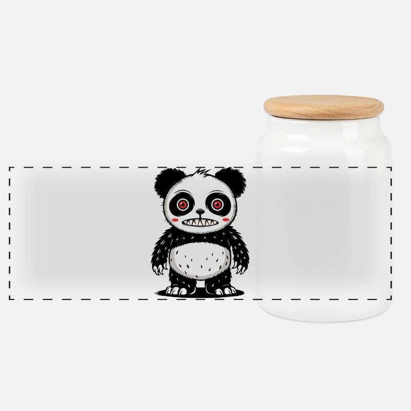 Panda Bear - Panoramic Cookie Jar with Wooden Lid - white