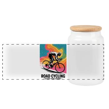 1970s Road Cycling – Retro Map Tee - Panoramic Cookie Jar with Wooden Lid - white - Front