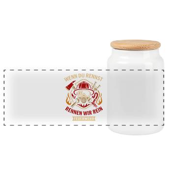 If you run / run we in fire brigade ! - Panoramic Cookie Jar with Wooden Lid - white - Front