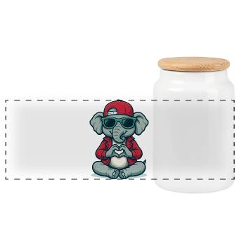 Herz-Elefant mit Style - Panorama Keksdose mit Holzdeckel - Weiß - Vorne