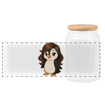 mignon pingouin fille dessin animé femme - Boîte à biscuits avec couvercle en bois - blanc - Devant