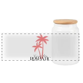 Cocotier Romantique – Palmier Rose - Boîte à biscuits avec couvercle en bois - blanc - Devant