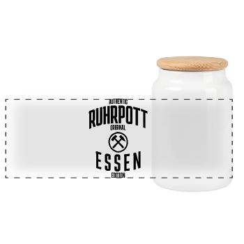 Authentic Ruhrgebiet original Essen edition - Panoramic Cookie Jar with Wooden Lid - white - Front