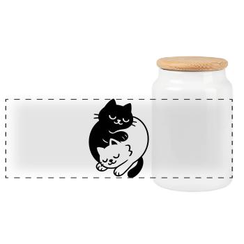 Ying-Yang Cats #2 - Panorama Keksdose mit Holzdeckel - Weiß - Vorne