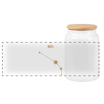 Bélier, signe du zodiaque, constellation d’étoiles, tons dorés - Boîte à biscuits avec couvercle en bois - blanc - Devant