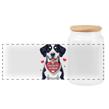 Dog with Heart Favorite Person Message - Panoramic Cookie Jar with Wooden Lid - white - Front