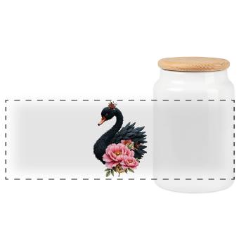 A touch of pink and the glow of a swan. - Panoramic Cookie Jar with Wooden Lid - white - Front