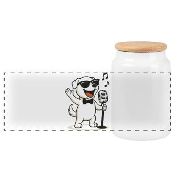 Cooler Karaoke-Hund - Panorama Keksdose mit Holzdeckel - Weiß - Vorne