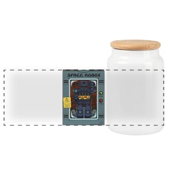 Robot spatial jouet. - Boîte à biscuits avec couvercle en bois - blanc - Devant