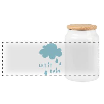 Let it Rain Cloud Cool Sayings Kids Rain Drops - Panoramic Cookie Jar with Wooden Lid - white - Front