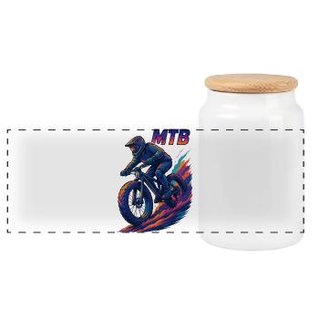 MTB Mountain Biking Fatbike Cruising Gift - Panoramic Cookie Jar with Wooden Lid - white - Front