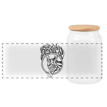 Demon – Infernal Line Art Illustration - Panoramic Cookie Jar with Wooden Lid - white - Front