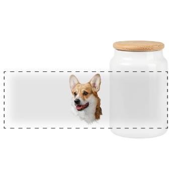 Corgi gallois Pembroke - Boîte à biscuits avec couvercle en bois - blanc - Devant