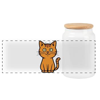 Verspielte Katzenillustration für Kinder - Panorama Keksdose mit Holzdeckel - Weiß - Vorne