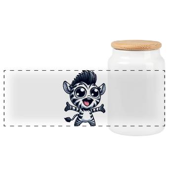Fröhliches Zebra mit offenen Armen herzlich - Panorama Keksdose mit Holzdeckel - Weiß - Vorne