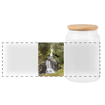 Nature Park Waterfall Design - Panoramic Cookie Jar with Wooden Lid - white - Front