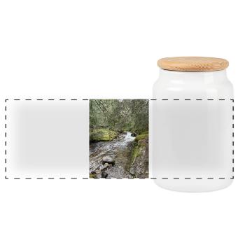 Still life in the forest with river - Panoramic Cookie Jar with Wooden Lid - white - Front