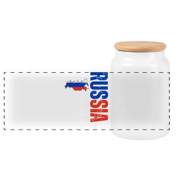 Made in Russia, vertical design - Panoramic Cookie Jar with Wooden Lid - white - Front