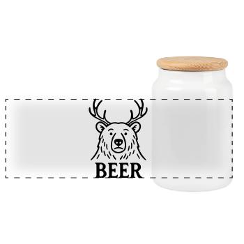 Der Bier-Hirsch-Bär - Panorama Keksdose mit Holzdeckel - Weiß - Vorne