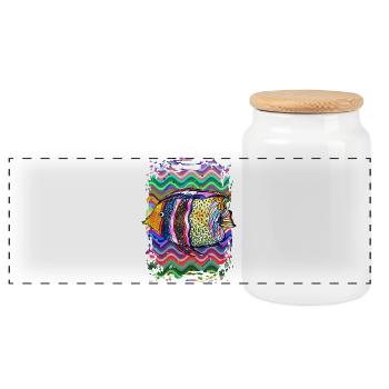 Colorful Fish Watercolor on Ocean Background - Panoramic Cookie Jar with Wooden Lid - white - Front