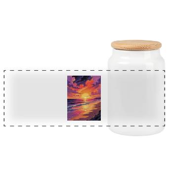 Coucher de soleil tropical sur Art Beach - Boîte à biscuits avec couvercle en bois - blanc - Devant