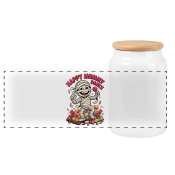Danseuse momie joyeuse sur fond de bonbons - Boîte à biscuits avec couvercle en bois - blanc - Devant