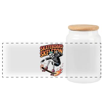 Skateboard Skeleton Dynamic Design - Panoramic Cookie Jar with Wooden Lid - white - Front