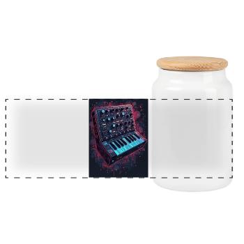 Digital Synthesizer Art Design - Panoramic Cookie Jar with Wooden Lid - white - Front
