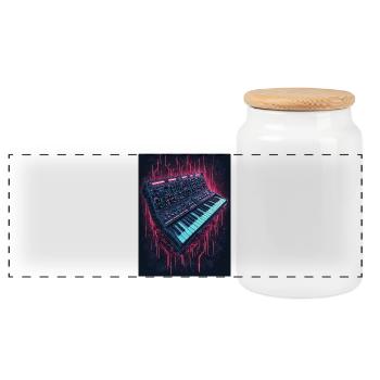 Neon Synthesizer Musikdesign - Panorama Keksdose mit Holzdeckel - Weiß - Vorne