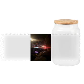 Circulation urbaine la nuit - Boîte à biscuits avec couvercle en bois - blanc - Devant