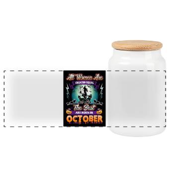 The Best Are Born in October - Witch - Panoramic Cookie Jar with Wooden Lid - white - Front