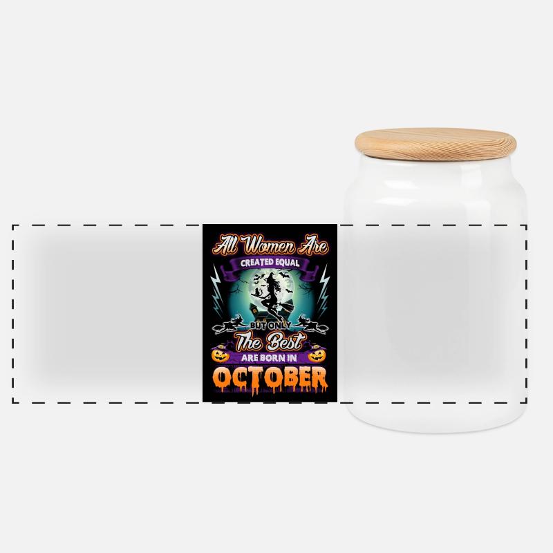 Die Besten sind im Oktober geboren - Hexe - Panorama Keksdose mit Holzdeckel - Weiß