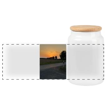 Sunset on the side of the road - Panoramic Cookie Jar with Wooden Lid - white - Front