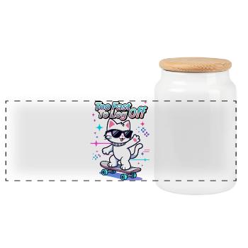 🐱 Chat patineur avec des lunettes - Trop rapide pour se déconnecter - Boîte à biscuits avec couvercle en bois - blanc - Devant