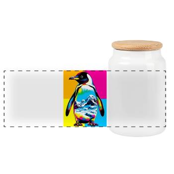 penguin - Panoramic Cookie Jar with Wooden Lid - white - Front