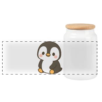 Charmanter Pinguin mit Rouge - Panorama Keksdose mit Holzdeckel - Weiß - Vorne