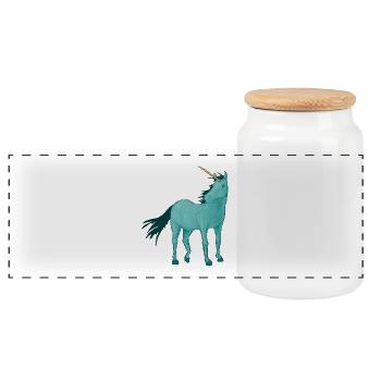 Einhorn im cyanfarbenen Kleid - Panorama Keksdose mit Holzdeckel - Weiß - Vorne